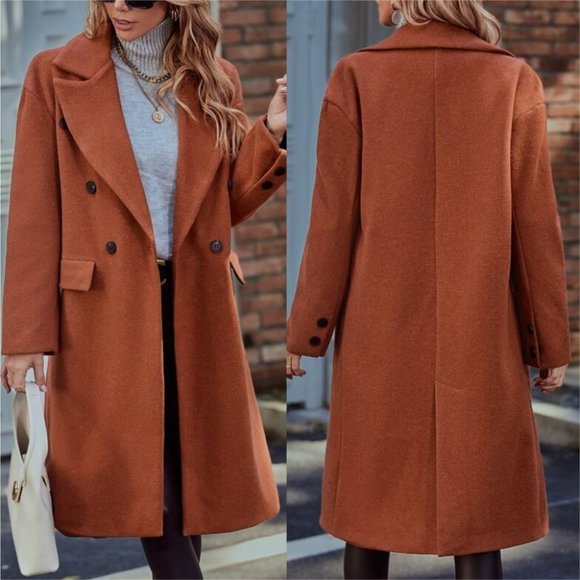 Jackets & Blazers - Double Breasted Lapel Collar Drop Shoulder Overcoa